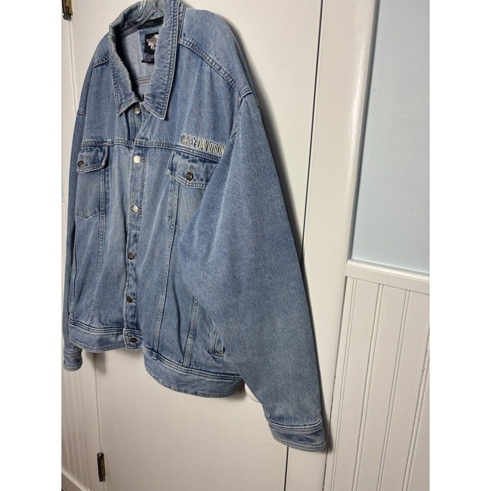 Vintage Harley Davidson Motorcycle Denim Jean Biker Jacket Men's 5XL Logo Patch - Picture 4 of 15